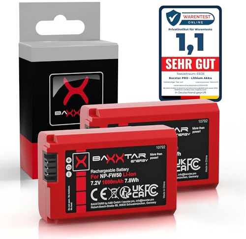 Baxxtar 2X Batteri för Sony NP-FW50 FW50 DSC-RX10 Mark I-IV, 1080mAh