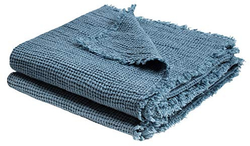 Honeybee-Plaid – weiche Decke aus Leinen – einfarbig gewebtes Plaid mit Fransen aus Naturmaterialien – 130x180 cm – 545 denim – von ’zoeppritz since 1828’