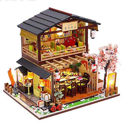 CUTEBEE Miniatura de la casa de muñecas con Muebles, Equipo de casa de muñecas de Madera DIY, más Resistente al Polvo y el Movimiento de música