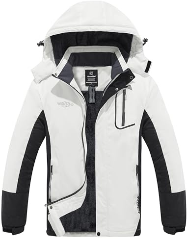 wantdo Men's Mountain Windproof Winter Coat Waterproof Ski Jacket Black White Large