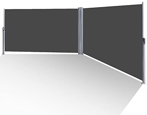 SWANEW Sidomarkis utdragbar dubbelsidig markis sidorullgardin med väggfäste, insynsskydd, vindskydd för balkong och terrass (grå 160 x 600 cm) trädgårdsinsynsskydd