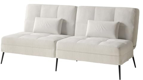 COMHOMA Sofá Cama con función de Dormir – Funda futón Convertible – Sofá esquinero – Sofá de Invitados de 3 plazas – con Respaldo Ajustable de Pana, Color Beige