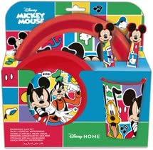 Set vajilla infantil reutilizable de 5 piezas: vaso, plato, cuenco y cubiertos de Mickey Mouse