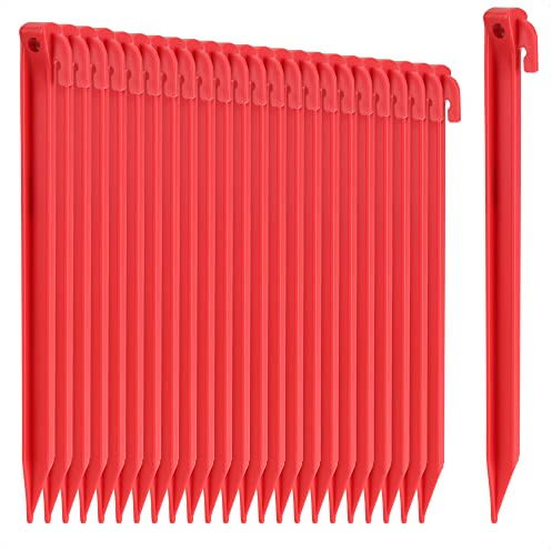 COM-FOUR® 24x picchetti per tenda in plastica - ancoraggi a terra per campeggio, giardino, spiaggia - picchetti con foro per estrattore pioli - ancoraggi a terra rossi - 30 cm