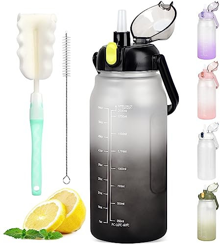 GXCROR Gourde Grande Bouteille d'eau de 2L Avec Marqueur de Temps et Paille - Restez Hydraté Avec Notre Grande Bouteille d'eau