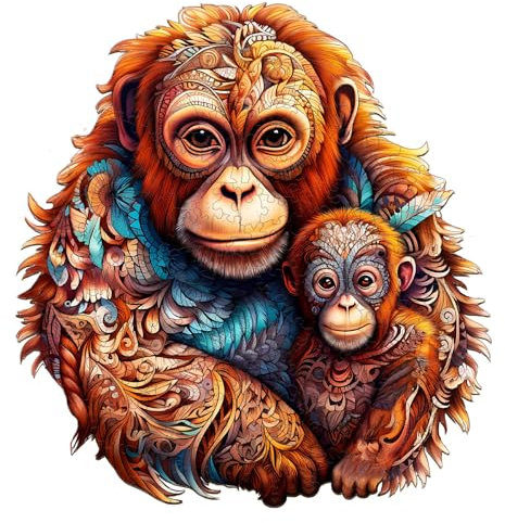 Wooden Puzzles for Adults, 276pcs Wood Orangutan Family Puzzle, Unique Animal Shape Puzzles with Wood Box, 34.8x32.8cm Wooden Puzzle for Family Game and Birthday Gifts for Friend