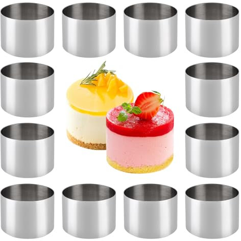 Nizirioo Mousse Anelli in Acciaio Inox, 12 Pezzi Anelli Dessert, Anelli Torta, Taglierina per Biscotti Rotonda, Anello per Torte Adatto, Stampo Rotondo per Pasticceria Dessert Dolci Ciambella