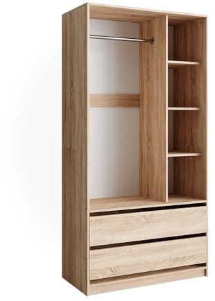 Vicco Armoire pour Enfants Elmo, Sonoma, 100x200cm | avec 2 tiroirs, combinable pour le rangement des vêtements et des jouets
