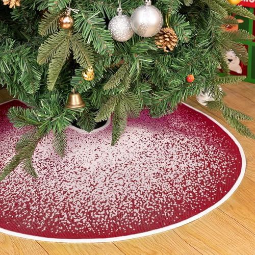 N&T NIETING Christmas Tree Skirt, 30 Inches Burlap Tree Skirt Full Glitter Snowflakes Dot Rustic Christmas Tree Mat for Holiday Party Xmas Decoration, Red