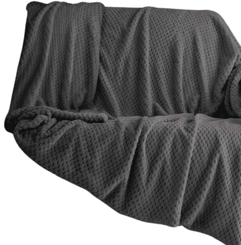 Dolce Vari Premium Waffle Whisper Fleece Throw Blankets Honeycomb Super Soft Warm Cozy Over Sofa Bed Throw Blanket (Charcoal, Double)