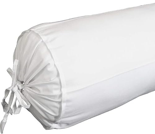 SAHARBEDDINGS 2 Stück Nackenrollen-Kissenbezug mit Baumwoll-Kopfkissenbezügen für zylindrisches Kissen und Kordelzug-Verschluss, Rundhalskissenbezug (weiß, einfarbig, Rollkissen, 50,8 x 15,2 cm), 2