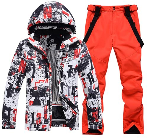 SnowElve Men's Ski Suits Jacket and Pants Set Insulated Waterproof Windproof Hooded Snow Coat Snowsuit for Winter Skiing(TY-MSUIT-OR,M)