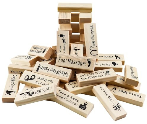 48 pièces Super Naughty Block Tower Game, empilable, blocs en bois avec vérité ou devoir, questions et défis, jeu amusant pour couples, Love & Naughty Tour
