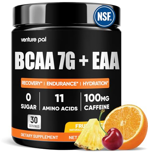 Sugar Free 7g BCAA + EAA Powder | Supports Muscle Recovery, Growth, Strength & Endurance – 9 Essential Amino Acids with L-Glutamine, Caffeine, Vitamin & Electrolyte for Energy & Hydration, Gluten Free