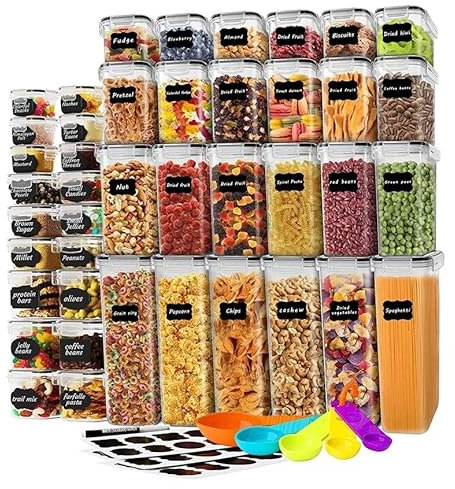 GENERIX 42-Pack Airtight Food Storage Containers with Lids – BPA-Free Plastic Pantry Organizer Set – Stackable Kitchen Storage Bins for Cereal, Flour, Sugar, Pasta, Snacks & Dry Goods