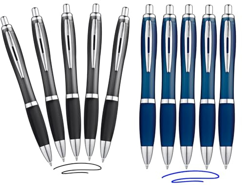 Libetui Set 10 ergonomische Kugelschreiber: 5x blaue und 5x schwarze Tinte rutschfeste Griffzone Großraumine Schwarz Blau Druckkugelschreiber blauschreibend & schwarzschreibend
