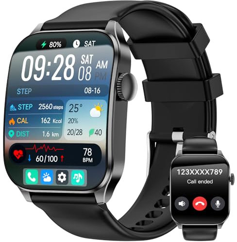 Montre Connectée Femme Homme,1.91'' Écran Incurvé avec Appels Bluetooth,120+ Sportifs Montre Sport avec Moniteur Sommeil/Fréquence Cardiaque/Podomètre,Etanche IP67 Smartwatch pour Android iOS