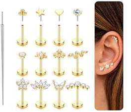 Milacolato Piercing Ohr Chirurgenstahl Tragus Helix Piercings Gold Set 18G