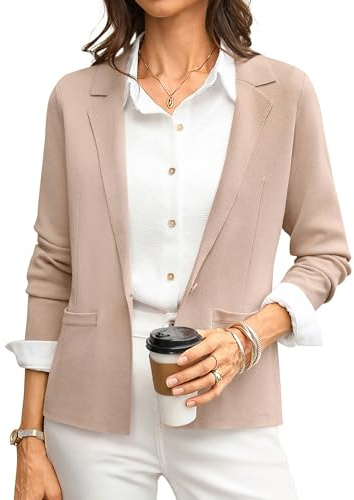 GRACE KARIN Women's Blazers Suit Jackets, Beige Sweatshirt Blazer Business Casual, Long Sleeve Work Office Cardigan XL