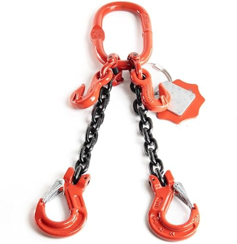 Alfa Logistik Kettengehänge 2-Strängig 6mm x 1,5m mit Gabelkopfhaken und Verkürzungshaken - Hochfest Anschlagkette - Krankette Robuste Ausführung - Kette Güteklasse 8 für Kräne