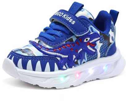IRON JF Scarpe Luminose for Bambini, in Pelle, con Motivo Dinosauro for Ragazzi, in Rete Traspirante, Casual, for, da Ginnastica LED, Corsa, Sportive (21-30)(Blue,23)