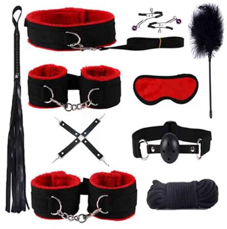 Bondaged Kit- Bed Restraints Sex Tie Downs Kit Queen Sized Bed Straps Adult Play King Mattress Sex Tie up Set Hand Cuffs for Wrists Adult Bedroom Fuzzy Sex Cuff Bracelets for Women Toys Sweater