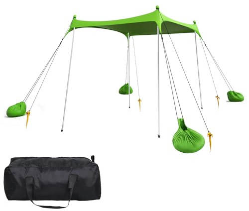 Tienda de campaña para la playa, 2 m x 2,1 m, protección UV UPF50+, diseño octágono con 8 estacas y 4 barras reforzadas, tienda de campaña compacta para 2 – 3 personas, resistente al viento para
