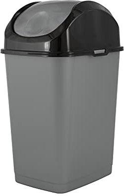 Superio Trash Can with Swing Top Lid 9 Gallon, Grey and Black Slim Waste Bin Durable Plastic 37 Qt Fit Small Spaces, Office, Bathroom, Under