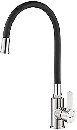 Ibergrif M22119-2, Mitigeur Évier avec Bec Flexible, Robinet de Cuisine, Cuisine Mitigeur Flexible Rotative à 360°, Chrome, Noir
