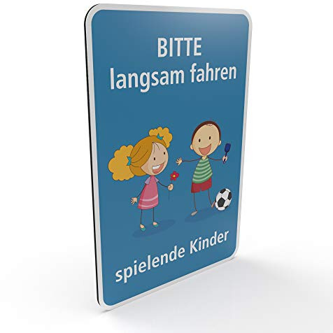Betriebsausstattung24® Hinweisschild für Spielstraßen/verkehrsberuhigte Straßen | Spielende Kinder | 2mm (20,0 x 30,0 cm, Bitte langsam fahren - spielende Kinder)