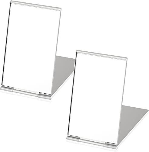 Blulu 2 Pieces Mini Portable Folding Mirrors for Purse, Ultra Slim Pocket Makeup Travel Aluminum Shell Compact Cosmetic Mirrors for Makeup Palette(3.35 x 2 Inches)