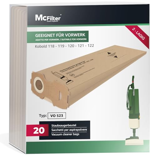 McFilter I 20 sacchetti per aspirapolvere adatti per Vorwerk Kobold VK118 VK119 VK120 VK121 VK122 I carta filtro a 2 strati I sostituzione per FP118-122 I tipo di sacchetto VO 523