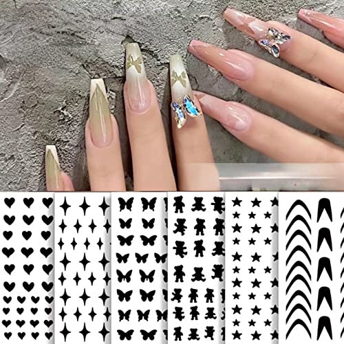 RUNRAYAY 6 Feuilles Aérographe Ongles Autocollants Pochoirs à Ongles, Français Pointe Papillon Étoile Coeur Ligne Ongles Décalcomanies Modèle D'Impression Bricolage pour Manucure Conseils Femmes