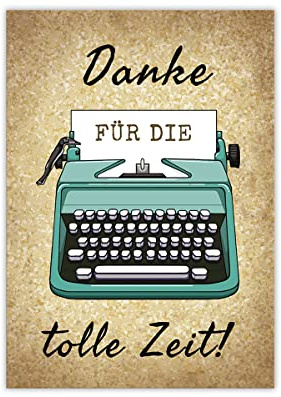 Avskedskort, gratulationskort för kollegor, lärare, för jobbbyte, pension, uppsägande, byte, lärare, vikkort med kuvert i XXL-format, A4, skrivmaskin