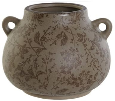 Home ESPRIT Jarrón Marrón Verde Gres Hoja de Planta 21 x 20 x 16 cm