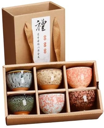 YININGDIANZI 6 Stück Keramik Trinkgeschirr Teegeschirr Chinesisches Kung Fu Tee Set Teetasse Sake Cups 50ml Master Cup Kleine Teeschalen Dekor Geschenk