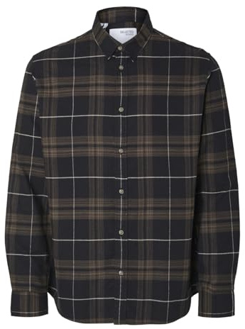 SLHSLIMOWEN flanellskjorta LS NOOS, Svart/kontroll: morel, S