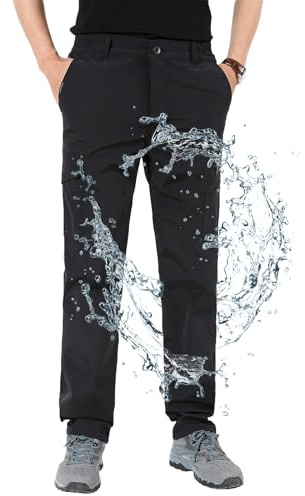 Pantalon Cargo Imperméable Homme Pantalon de Randonnée Softshell Séchage Rapide Étanche Léger Coupe Droite avec 6 Poches et Taille Elastique