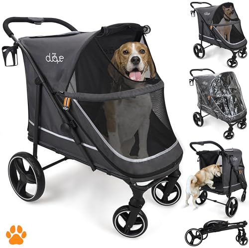 DUQUE Poussette CHAMP - Poussette Voyage pour Animaux | Pliable avec Housse de Pluie, Porte-Gobelet et Rangement Intérieur, 50 kg - Gris Chien