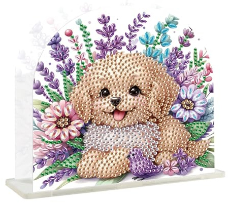 JISHSHAY Hund diamantmålning servetthållare lavendel diamantmålning pappershanddukshållare blomma diamantmålning pappershanddukshållare gör-det-själv broderi pussel korsstygn