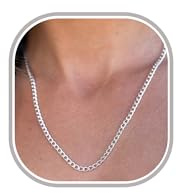 DORANA 3mm Thick 925 Sterling Silver Chain Necklace Cuban Chain for Women Silver Cuban Necklace Jewellery 16inch