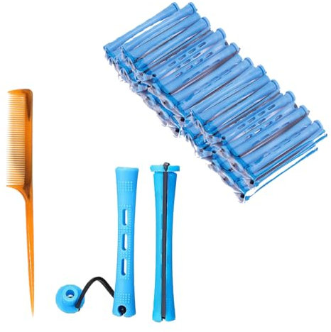60-Pack Small 0.35-Inch Perm Rods with Comb - Durable Blue Plastic Curling Rollers for Short Hair, Salon-Grade Perm Set with Gentle Hold, Mini Curlers for Natural/Ladies' Hairstyles (60 Count)