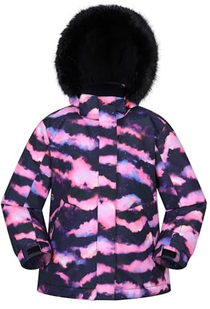 Mountain Warehouse Glacial Gemusterte Wasserabweisende Kinderskijacke – Abnehmbare Kapuze und Schneefang, Mantel für Jungen und Mädchen – Für Ski, Sport, Outdoor Rosa Kinder 164 EU (13 Jahre)