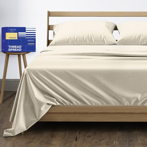 THREAD SPREAD 100% Egyptian Cotton King Size Sheets Set - High Thread Count Bed Sheets King Size Deep Pocket 16 (4 PC, Ivory), Soft, Cooling, Extra Long Staple Sateen Luxury Hotel Sheet Set