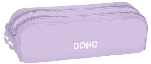 Dohe - Estuche Escolar Doble de Silicona - 2 Compartimentos con Cremalleras, Portatodo Rectangular Multiusos, Tacto Suave, Medidas 20x6x7 cm - Serenity Morado