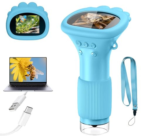 Acoath Mikroskop für Kinder, Digitales Mikroskop mit 2,0 IPS-Bildschirm Lupe 200x Vergrößerung, 8 LED Lights Handy Microscope USB Taschenmikroskop das Weihnachten - Blau