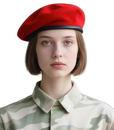 Beret Hats for Women & Beret Hat Men - US Army Style 100% Wool Military Berets, Vintage British Officer Look, Warm Slouchy Unisex Cap-Red Hat（L）