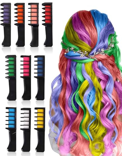 DAFNE Colorato Gesso per Capelli Pettine, Essetti per Capelli, Colorante Temporaneo Luminoso per Capelli, Lavabile Gesso per Capelli per Festa Compleanno Fai Da Te Trucco Cosplay Look (10 Colori)