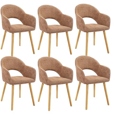 Goeurvant Lot de 6 Chaises Salle à Manger avec Accoudoirs,Fauteuils de Salle à Manger Rembourrés,Chaises de Cuisine avec Pieds en Bois pour Salon,Bureau,Orange