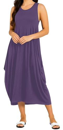 Re Tech UK - Womens Sleeveless Baggy Loose Racer Dress - Lagenlook Tulip Round Neck - Maxi Dresses for Women UK, Ladies Summer Dresses, Beach Holiday Clothes, Plus Size Dress for Women